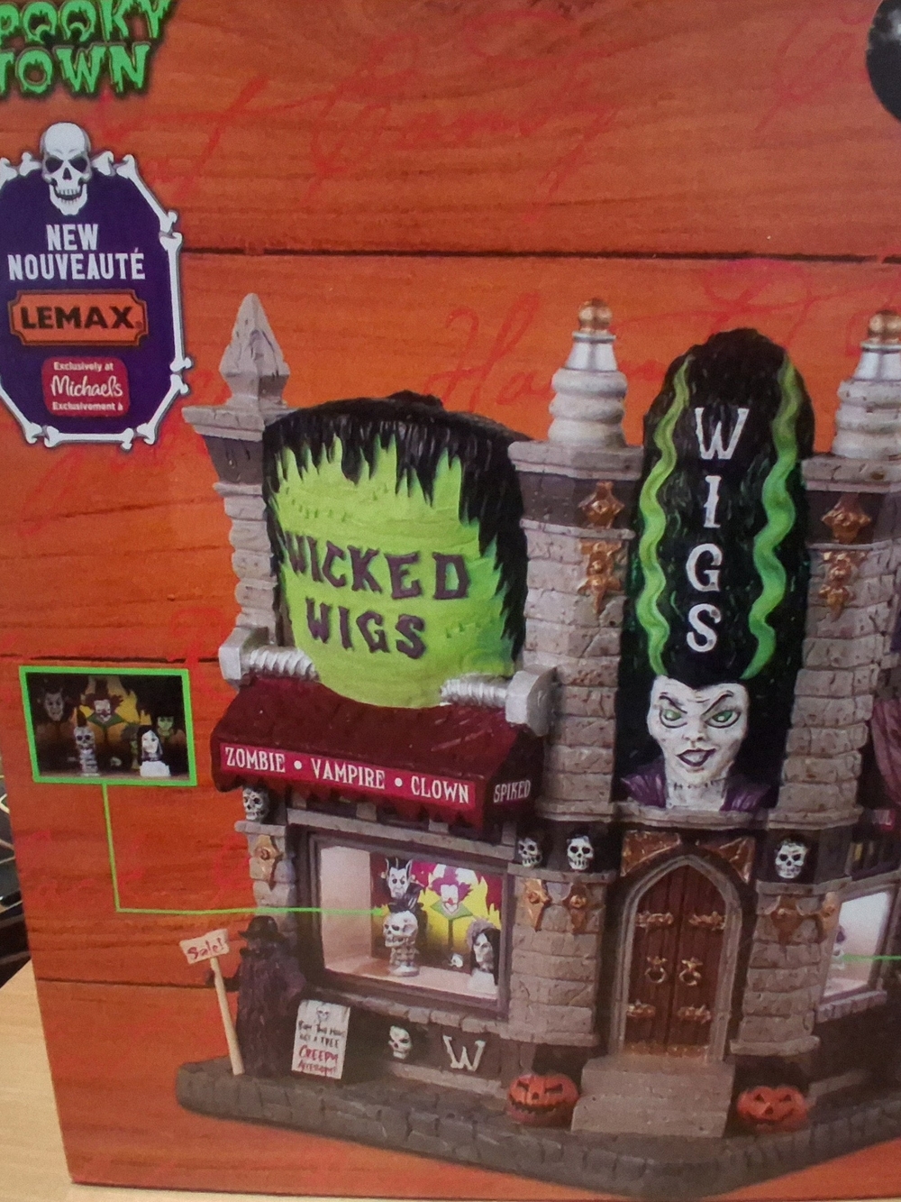 Lemax Wicked Wigs Halloween Shop – Green, Black & Purple Accents